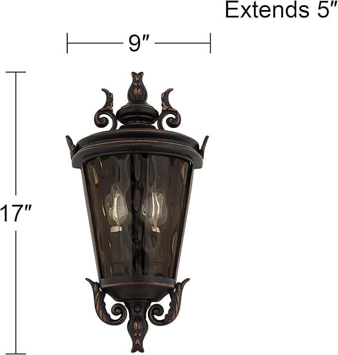 John Timberland Casa Marseille Vintage Outdoor Wall Light Fixture Veranda Bronze 17" Champagne Hammered Glass for Exterior House Porch Patio Outside Deck Garage Yard Front Door Garden Home - Bloomnest