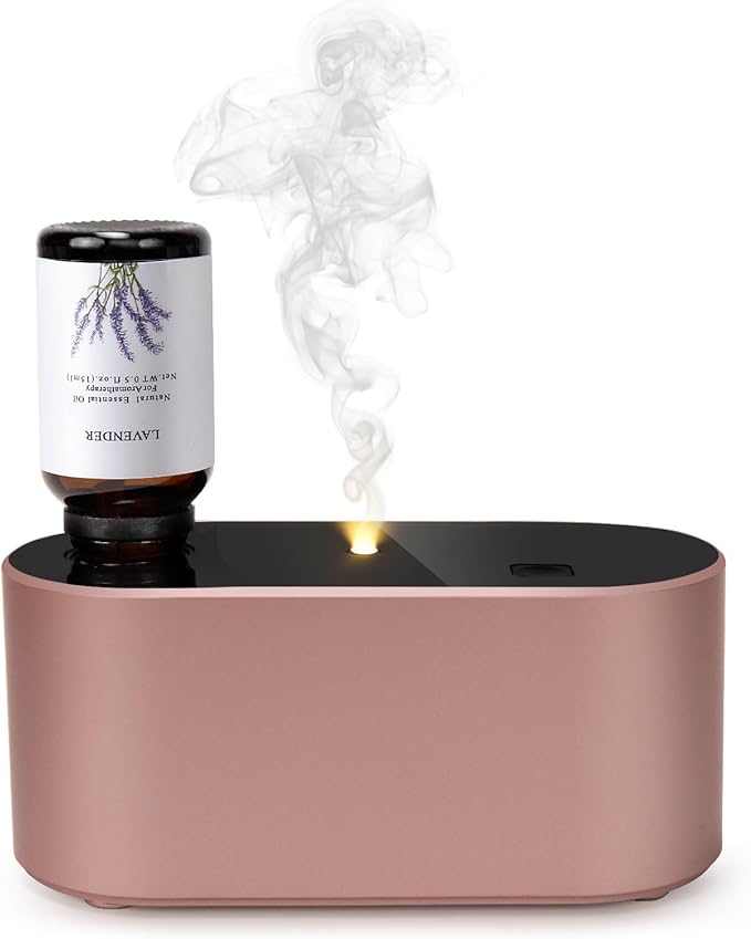 Waterless Diffuser for Essential Oil, Battery Operated Scent Air Aromatherapy Diffuser, Mini Aroma Diffusers with 3 Intermittent Mist Modes, Cycle Start for Home Office Bedroom - Rose Gold - Bloomnest