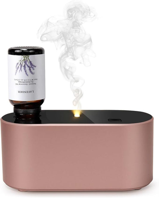 Waterless Diffuser for Essential Oil, Battery Operated Scent Air Aromatherapy Diffuser, Mini Aroma Diffusers with 3 Intermittent Mist Modes, Cycle Start for Home Office Bedroom - Rose Gold - Bloomnest