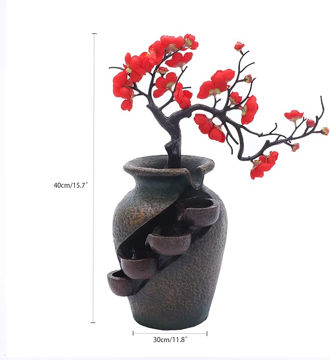 Tabletop Fountains Indoor Water Fountains Flower Vase Fountain with Water Flow & Artificial Bouquet, Mini Tabletop Waterfall Fountain, Desktop Fountain for Office (Style 12)