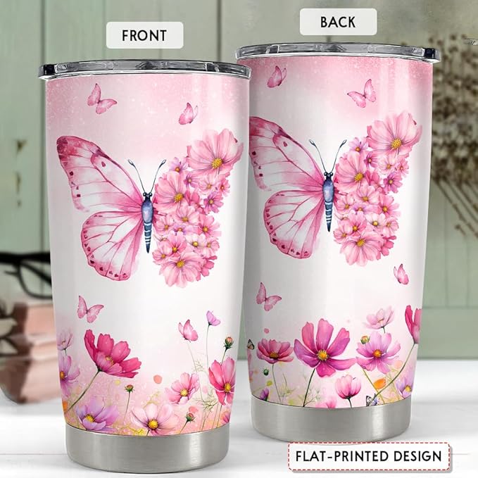 SANDJEST Butterfly Tumbler 20oz Butterfly Gifts for Women Girl Teen Stainless Steel Insulated Tumblers Coffee Travel Cup Mug Gift for Birthday Christmas - Bloomnest