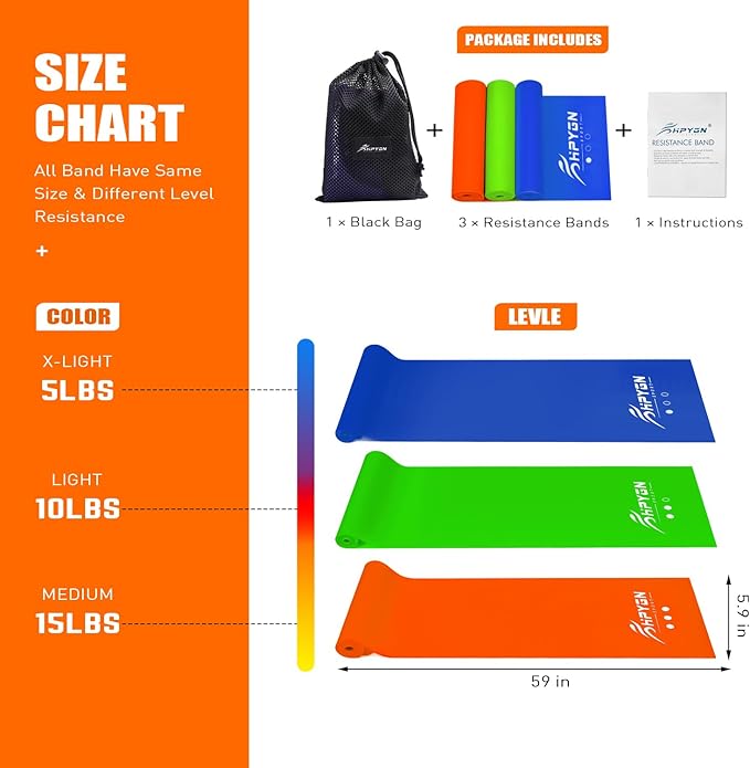 Resistance Bands, Exercise Bands, Physical Therapy Bands for Strength Training, Yoga, Pilates, Stretch Elastic Band with Different Strengths, Workout Bands for Home Gym - Bloomnest