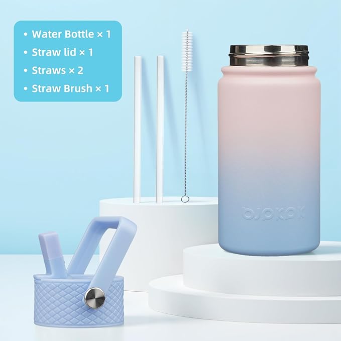 BJPKPK Insulated Water Bottle with Straw Lid, 15oz Cute Water Bottles, Stainless Steel Metal Thermo, Reusable BPA Free Leak Proof Tumblers, Cups,Sunset Clouds - Bloomnest
