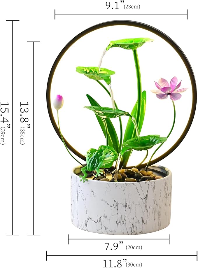 Green Desktop Waterfall Style Indoor Fountain, Medium-Sized Metal Strip LED Light Relaxation Fountain, Zen Relaxation Water Feature Fountain - Bloomnest