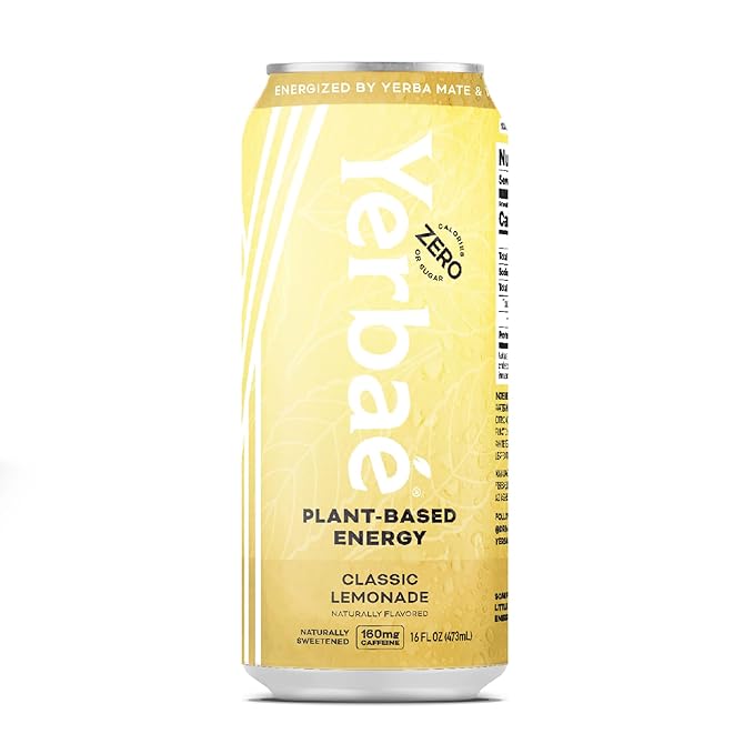 Yerbae Energy Beverage - Classic Lemonade, 0 Sugar, 0 Calories, 0 Carbs, Energized by Yerba Mate, Plant-Based, Healthy Alternative to Sugary Drinks, 16oz cans (12 Pack) - Bloomnest