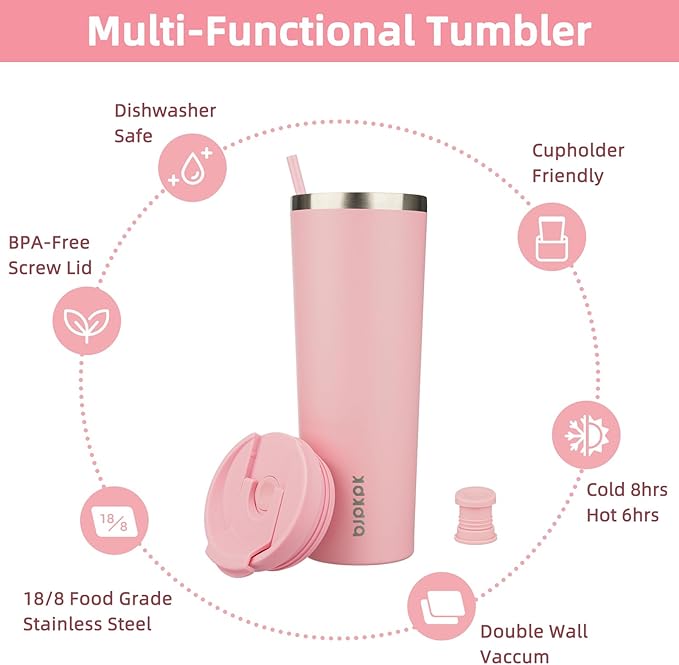 BJPKPK 30oz Tumbler With lid And Straw Stainless Steel Travel Coffee Mug Insulated Tumblers Cups,Light Pink - Bloomnest
