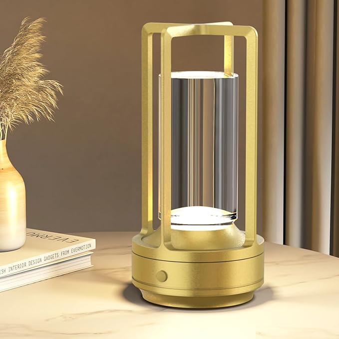 Cordless Portable Table Lamp Rechargeable for Indoor/Outdoor, 3000mAh Small Battery Powered Operated Lights, 3 Color Modes Dimmable Waterproof, LED Desk Lamp for Restaurant/Bedroom/Camping (Gold) - Bloomnest
