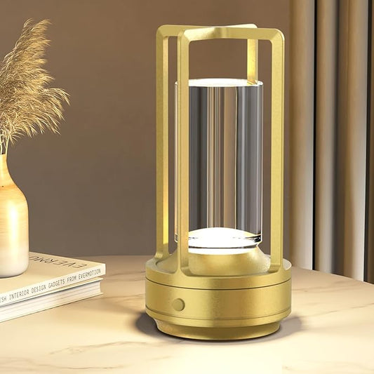 Cordless Portable Table Lamp Rechargeable for Indoor/Outdoor, 3000mAh Small Battery Powered Operated Lights, 3 Color Modes Dimmable Waterproof, LED Desk Lamp for Restaurant/Bedroom/Camping (Gold) - Bloomnest