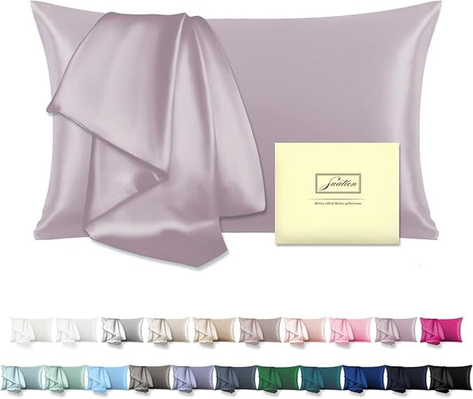Mulberry Silk Pillowcase for Hair and Skin Standard Size 20"X 26" Pillow Case with Hidden Zipper Soft Breathable Smooth Cooling Silk Pillow Covers for Sleeping (Lavender,Standard,1Pcs) - Bloomnest