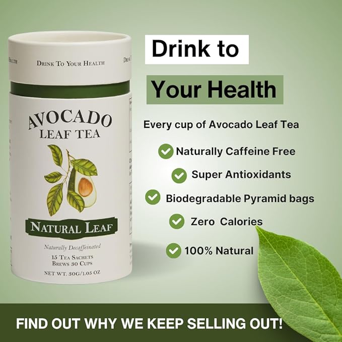 Avocado Leaf Tea Natural Leaf - 2 Pack - Caffeine-free, Healthy Herbal Tea | Immune Support | Cold Brew or Hot Tea-30 Tea Bags | 60 Servings (Gluten Free & Non-GMO) - Bloomnest