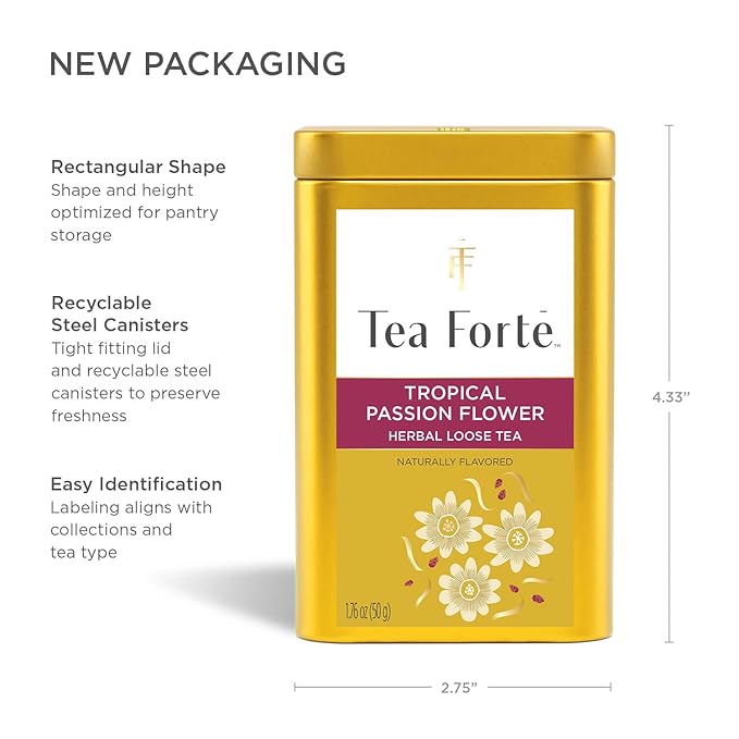 Tea Forte Tropical Passion Flower Premium Loose Leaf Caffeine-Free Herbal Tea Blend Canister, Makes 35-50 Cups - Bloomnest