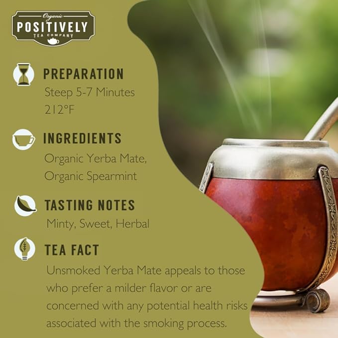 Organic Positively Tea Company, Minty Mate, yerba Mate Tea Bags, 100 Count, Eco-Friendly Tea Bags, Non-GMO - Bloomnest