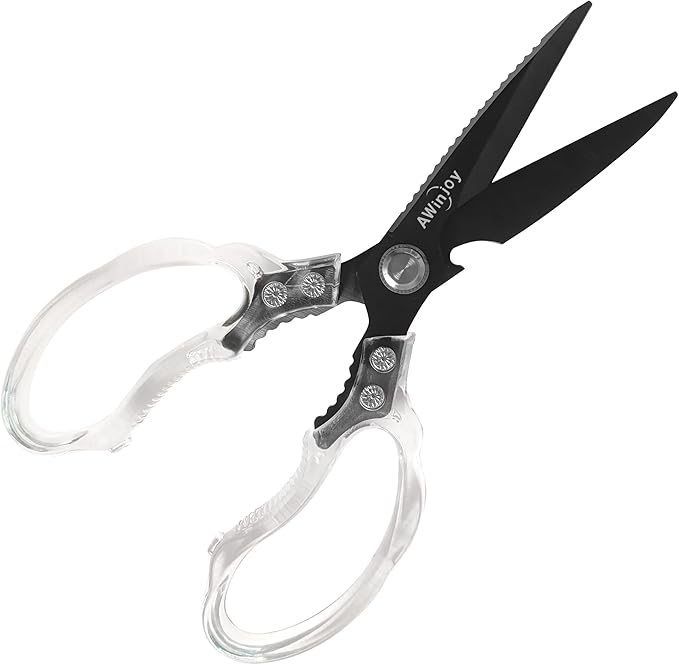 AWinjoy Kitchen Scissors, Heavy Duty Sharp Kitchen Shears, Stainless Steel & Aluminum, Transparent, Serrated Edge, Day Style, 1 Count - Bloomnest