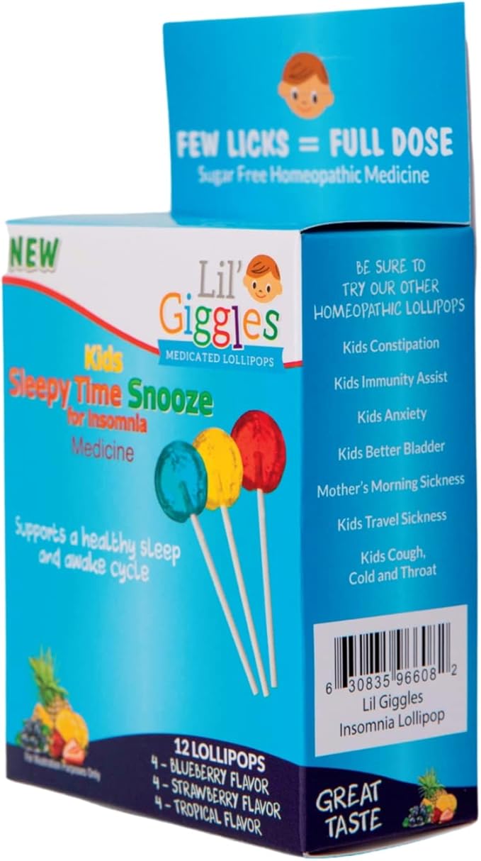 Lil Giggles Medicated Lollipops for Sleeplessness - Gentle Relief for Kids - Support a Healthy Sleep and Awake Cycle - Homeopathic Remedy Children's Love - Strawberry (12CT) - Bloomnest