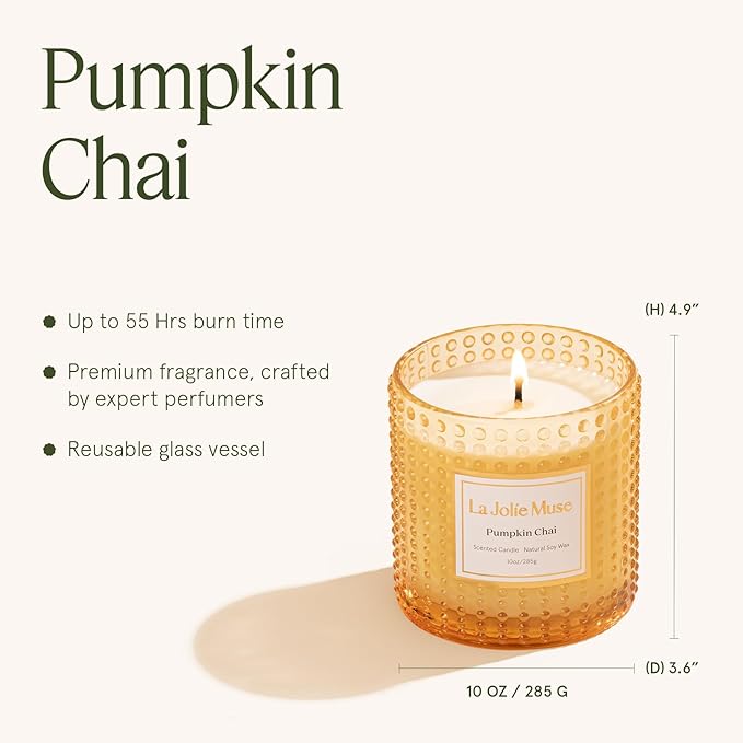 LA JOLIE MUSE Pumpkin Chai Candle| Spicy Chai & Vanilla | 10 oz Soy Wax Candle | 55 Hours Clean Burn | Elegant Home Décor & Hosting Gift - Bloomnest