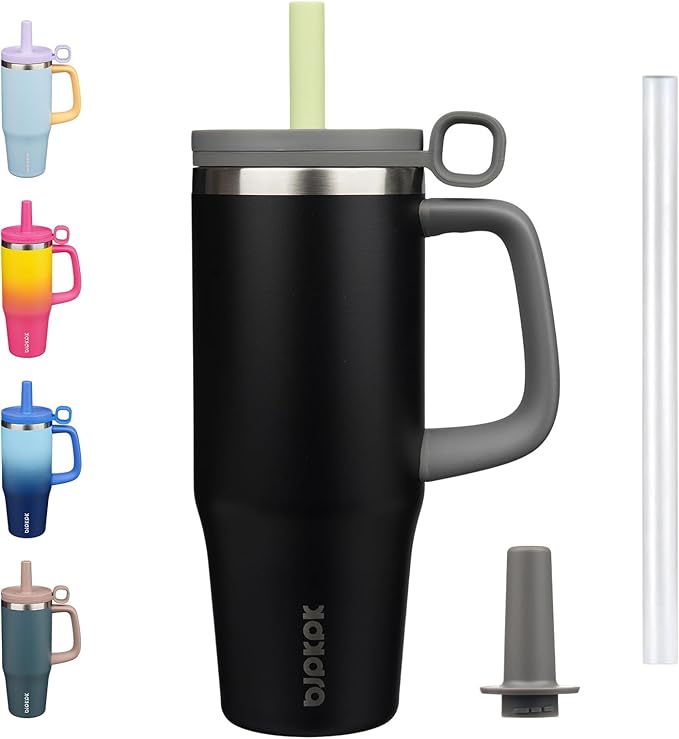 BJPKPK 32oz Stainless Steel Insulated Tumbler with Handle and Straw Travel Coffee Mug Thermal Cups with Lid,Black - Bloomnest