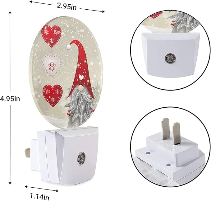 EKOBLA Valentine's Day Love Gnome Night Light Snowflakes Red Love Hearts Plug-in Nightlights Auto Sensor LED Dusk to Dawn Light for Men Women Boys Girls Gifts - Bloomnest