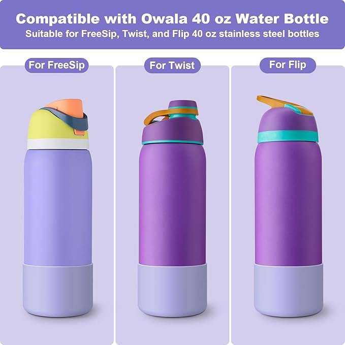 2PCS Silicone Water Bottle Boot for Owala 24oz 32oz 40oz, Anti-Slip Protective Sleeve Bottom Bumper Protector for FreeSip, Twist, and Flip Stainless Steel Water Bottles Alwenid