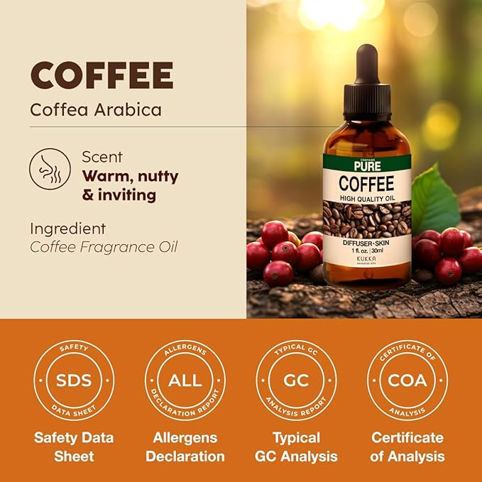 KUKKA Coffee Essential Oils - 1 Fl Oz - for Hair, Skin, Diffuser, Aromatherapy & DIY Soap Making Scent - Bloomnest
