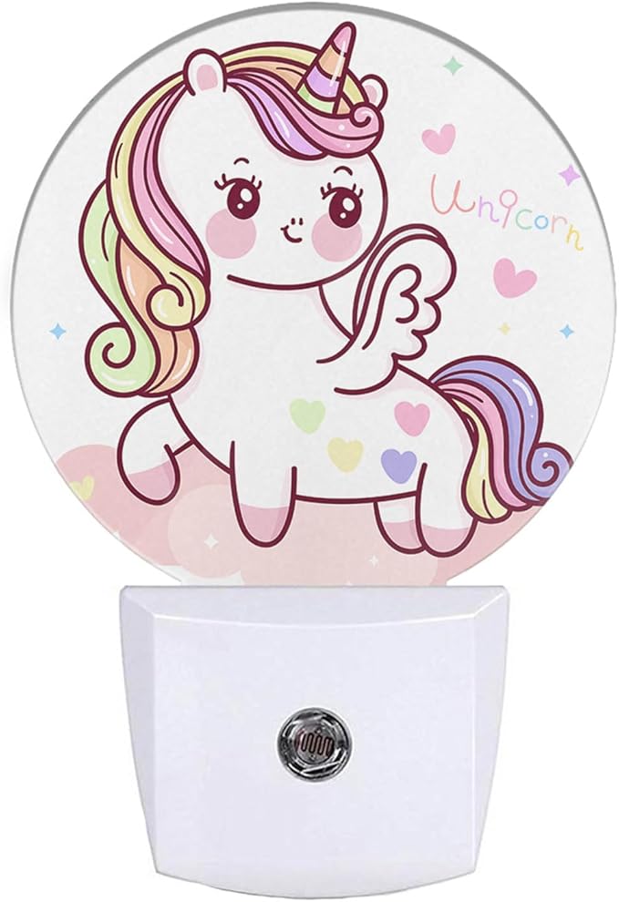 EKOBLA Cute Unicorn LED Night Light Girl Cartoon Pink Unicorn with Colorful Love Hearts Plug-in Nightlights Home Auto Sensor LED Dusk to Dawn Light for Teens Girls - Bloomnest