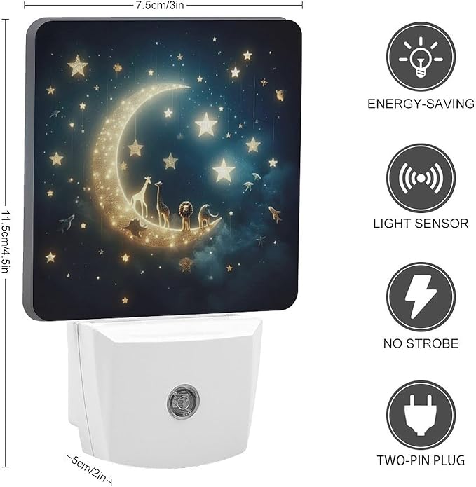 Moon and Starry Sky Night Light, Plug into Wall Decor Nightlights for Bedroom, Bathroom, Hallway, Kitchen, with Dusk to Dawn Light Auto Sensors LED Night Lights for Boys Girls Women Men Room Gifts - Bloomnest