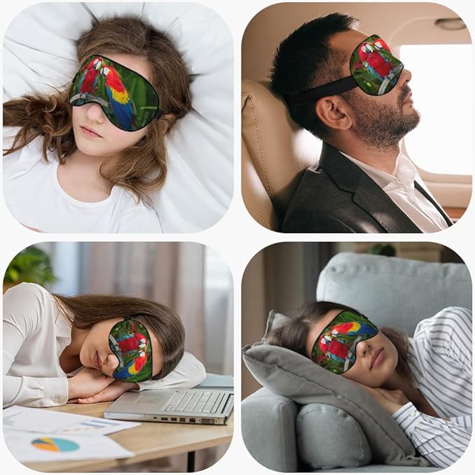 Macaws Parrot Silk Sleep Mask Tree Branch Bright Bird Tropical Eye Mask Sleeping Eye Sleep Shade Cover for Men Women Boy Girl Airplane Travel Rest with Elastic Strap - Bloomnest