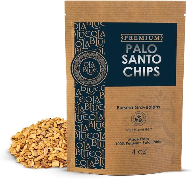 Palo Santo Chips 4oz Natural and Sustainable from Peru sustainably Harvested Aromatic Resin - for Smudging, Energy Cleansing, Meditation Organic Incense OLABLUE