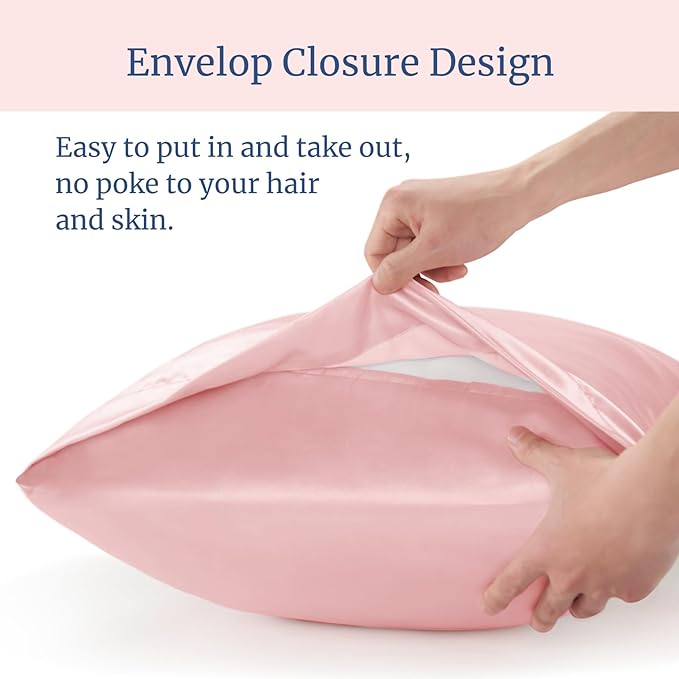 BEDELITE Satin Body Pillow Cover 2 Pack, Super Soft and Cooling Body Pillow Pillowcase for Hair and Skin, Breathable Silky Full Long Pillowcase Cover(20"x54", Pink) - Bloomnest