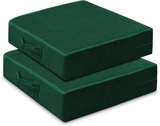 Large Floor Pillows for Adults, Thick Meditation Floor Cushions for Sitting Yoga, 22x22x5 Foam Seat Cushions Set of 2 for Furniture, Floor Pillow with Pleated Velvet Removable Cover, Green