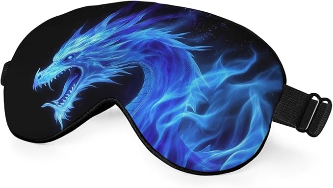 Fiery Dragon Sleep Eye Mask Blue Dragon Black Silk Eye Mask Sleeping Soft Eye Shade Cover for Men Women Boy Girl Airplane Travel with Elastic Strap - Bloomnest