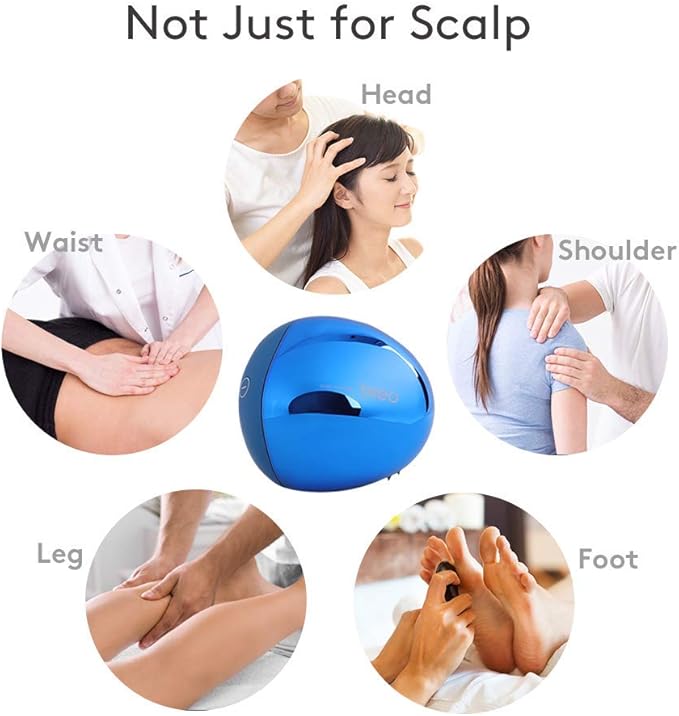 Breo Portable Mini Scalp Massager, IPX7 Waterproof Wireless Massager Octopus Head, for Scalp Stress Relief (Blue - Magnetic) breo