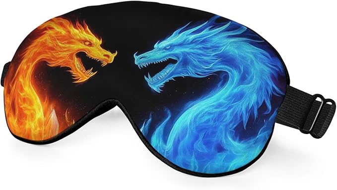 Fiery Dragons Sleep Eye Mask Eye Cover Blue Red Dragon Abstract Art Dragons Silk Eye Mask for Sleeping with Adjustable Strap for Travel Nap Shift Work Office - Bloomnest