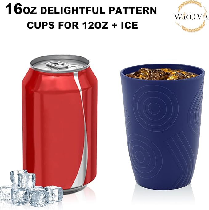 Wrova Wheat Straw Cups 16oz set of 8 - Alternative Plastic Cups Dishwasher Safe - Plastic Drinking Cups Unbreakable for Kids - Ocean Series - Bloomnest