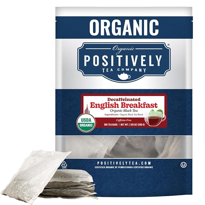 Organic Positively Tea Company, Decaf English Breakfast Black Tea Bags, 100 Count, Eco-Friendly Tea Bags, Non-GMO - Bloomnest
