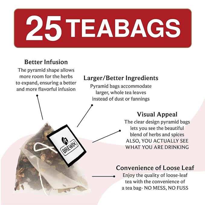 BREWIX, Hibiscus Orange Tea Bags (25 Plant Based Tea Bags) Caffeine-Free, Made with Real - Hibiscus Flowers, Rosehip, Orange Peel, Raspberry Leaf | Contains Antioxidants & Support Overall Health - Bloomnest