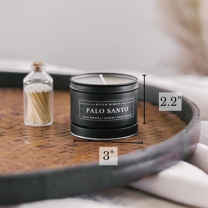 River Birch Premium, All-Natural, Non-Toxic Soy Candle | Palo Santo Scented | 8 oz. Black Matte Tin Travel Candle | Cozy Relaxing Gifts for Home - Bloomnest