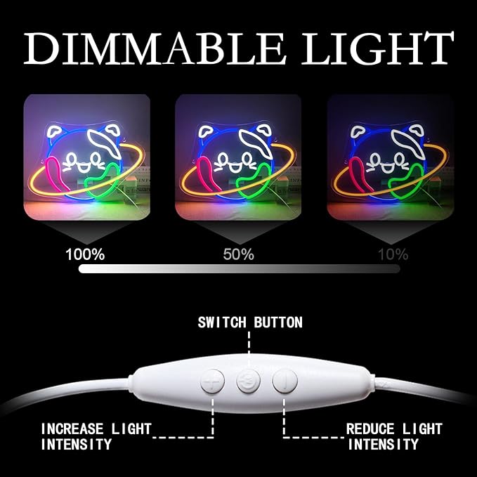 Lucunstar Planet Cat Neon Sign Cute Neon Light Signs for Wall Decor Cat LED Lights USB Connectivity Adjustable Brightness Earth Decor for Home Wall Bedroom Pet Shop Gifts for Geography Lover - Bloomnest