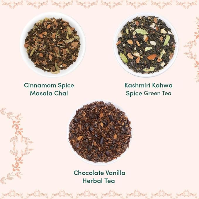 VAHDAM, BLUSH - Assorted Christmas Tea Gift Set for Women (3 Premium Teas) Tin Caddy Presentation Box | Loose Leaf Teas | Gluten Free & Non GMO | Gifts for Her - Bloomnest