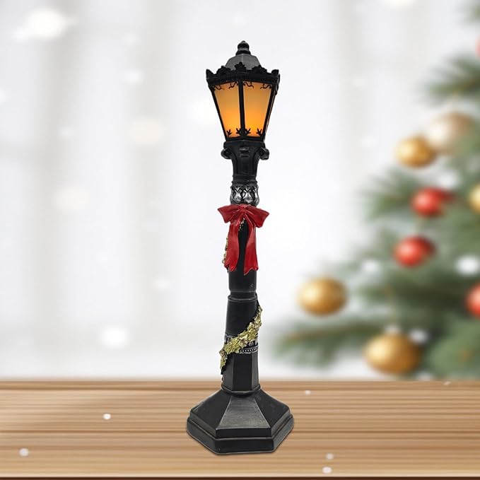 Christmas Lighthouse with Red Bow - LED Light Up Lantern Statue - Battery Powered Nautical Holiday Decor for Mantel, Coastal Christmas Village, Gift - Bloomnest