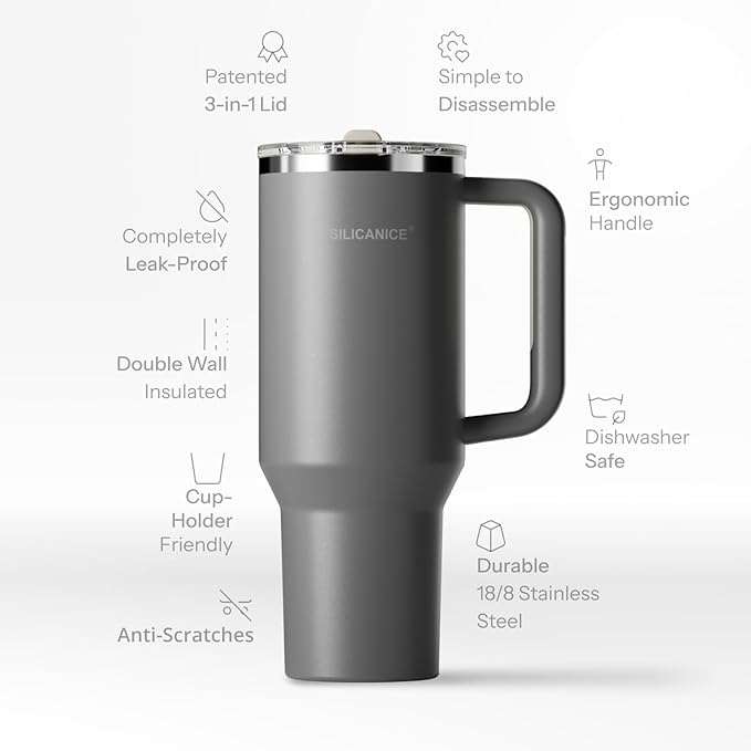 Easy Clean Pro Tumbler - 40 oz Water Bottle with Handle & Quick-Disassemble Flip Straw, Leak Resitance,Double Wall Insulated Stainless Steel, Dishwasher Safe, BPA-Free,Gifts for Women & Men - Bloomnest