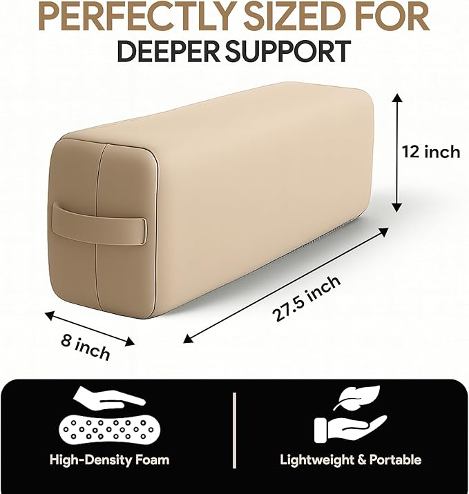 Rectangular Yoga Bolster Pillow for Meditation, Yoga & Back Support – Soft Meditation Cushion with Removable Hand Wash Cotton Cover & Carry Handle (beige) - Bloomnest