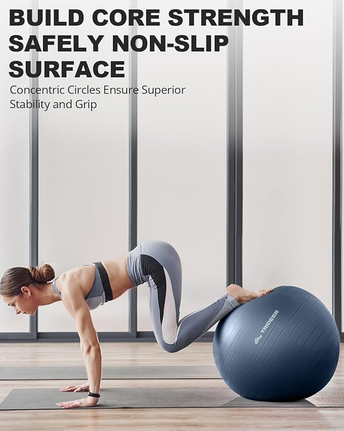 Trideer Exercise Ball for Yoga, Pilates & Fitness – Stability Ball Equipment for Home Gym & Office Chair, Core & Balance Training Accessories, Physical Therapy Equipment, Quick Pump Included, 5 Sizes - Bloomnest