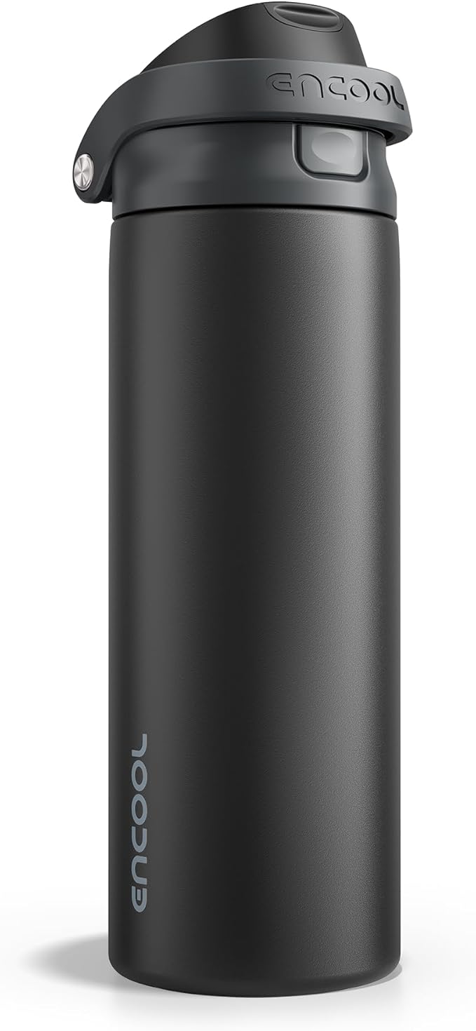 ENCOOL Leakproof Insulated Water Bottle with Straw Dual-Sip Water Bottle Bag-Safe Design for Work, Commute & Gym – Keeps Drinks Cold All Day, 32 oz, Jet Black ENCOOL