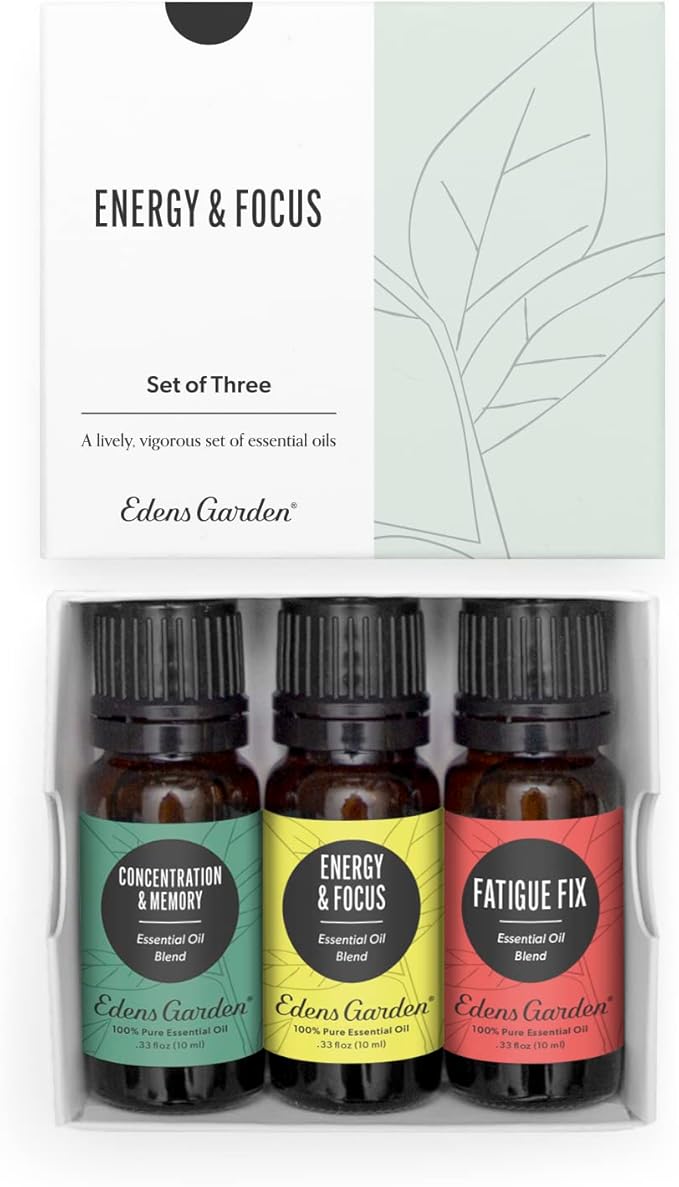 Edens Garden Energy & Focus Essential Oil 3 Set – 100% Pure Therapeutic Grade Aromatherapy Blends Kit For Concentration, Memory & Fatigue – Ideal For Diffuser, Massage, Home & Skin Care, 10 ml/ 3 Pack - Bloomnest