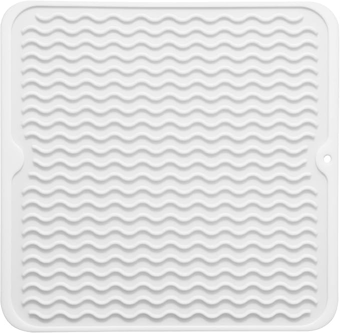 Silicone Dish Drying Mat for Multiple Usage,Easy clean,Eco-friendly,Heat-resistant Silicone Mat for Kitchen Counter or Sink,Refrigerator or Drawer liner White M 12 inches x 12 inches - Bloomnest