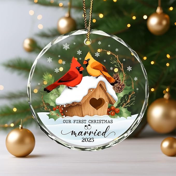 First Married Glass Ornament – Handcrafted Hanging Decoration, Elegant Keepsake with Unique First Married Design, for Home, Holiday Tree, or Special Occasion - Bloomnest