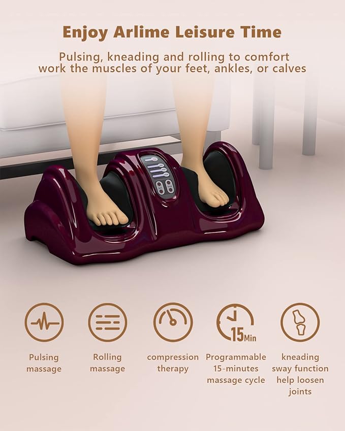 ARLIME Foot Massager Machine with Remote Shiatsu Massager for Pain Relief, Plantar Fasciitis, Blood Circulation, Calf and Foot Massage Deep Kneading for Calf Leg Ankle, 4 Massage Modes, Burgundy - Bloomnest