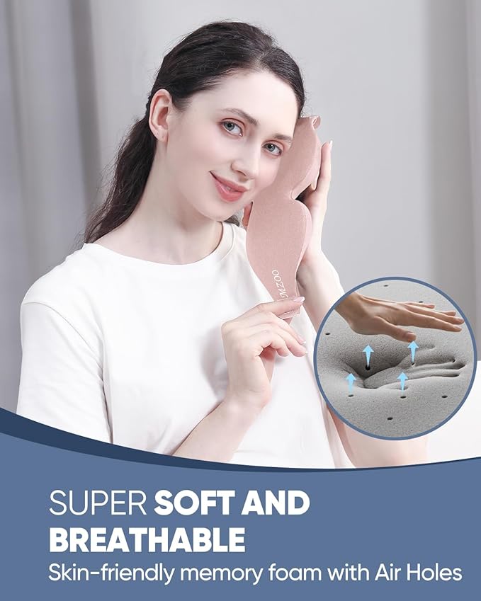 MZOO Luxury Sleep Eye Mask for Side Sleeper Men Women, Zero Eye Pressure 3D Sleeping Mask, Light Blocking Patented Design Night Blindfold, Soft Eye Shade Cover for Travel, Pink