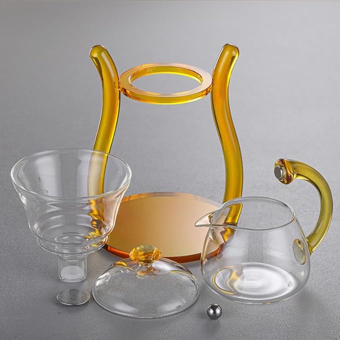 Mozeo Lazy Kungfu Teapot Glass Semi-automatic Tea Maker Suction Automatic Water Brewing Teapot Office Flower Glass Tea Set (Yellow Single) - Bloomnest