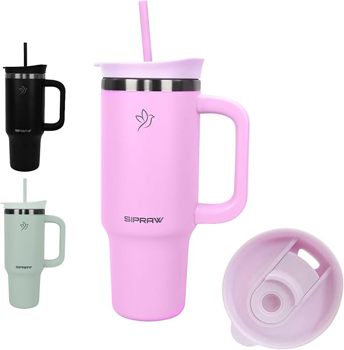 Tumbler with Handle, Insulated Tumbler with Lid and Straw, Stainless Steel Travel Coffee Mug, Cup Holder Friendly, Perfect for Camping, Travelling & Gifting, 30oz, Pink - Bloomnest